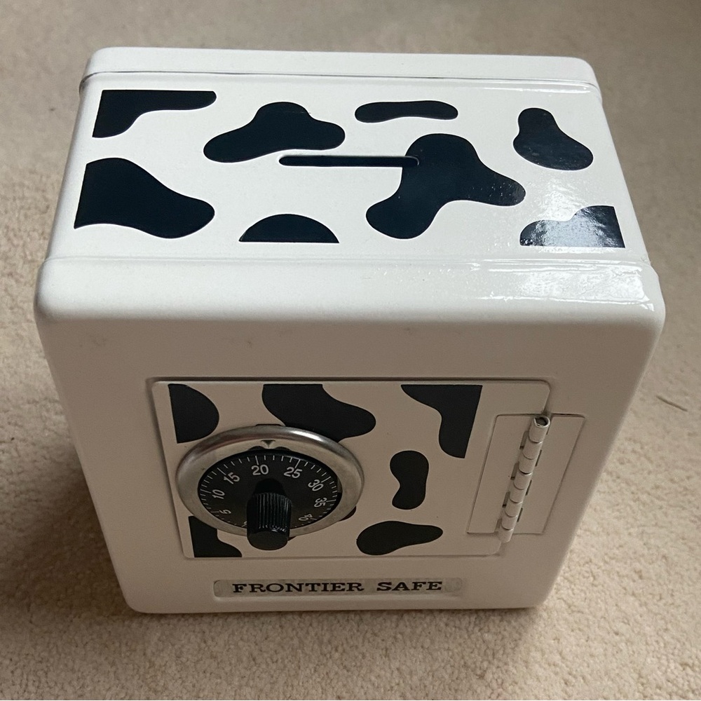 Frontier safe in cow print (black& white) small coin storage combination locker